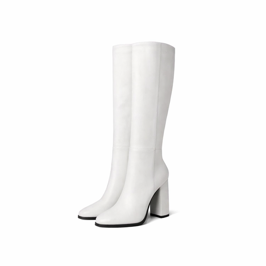 Beloure Plus Size Zipper Leather Thick Heel Boots