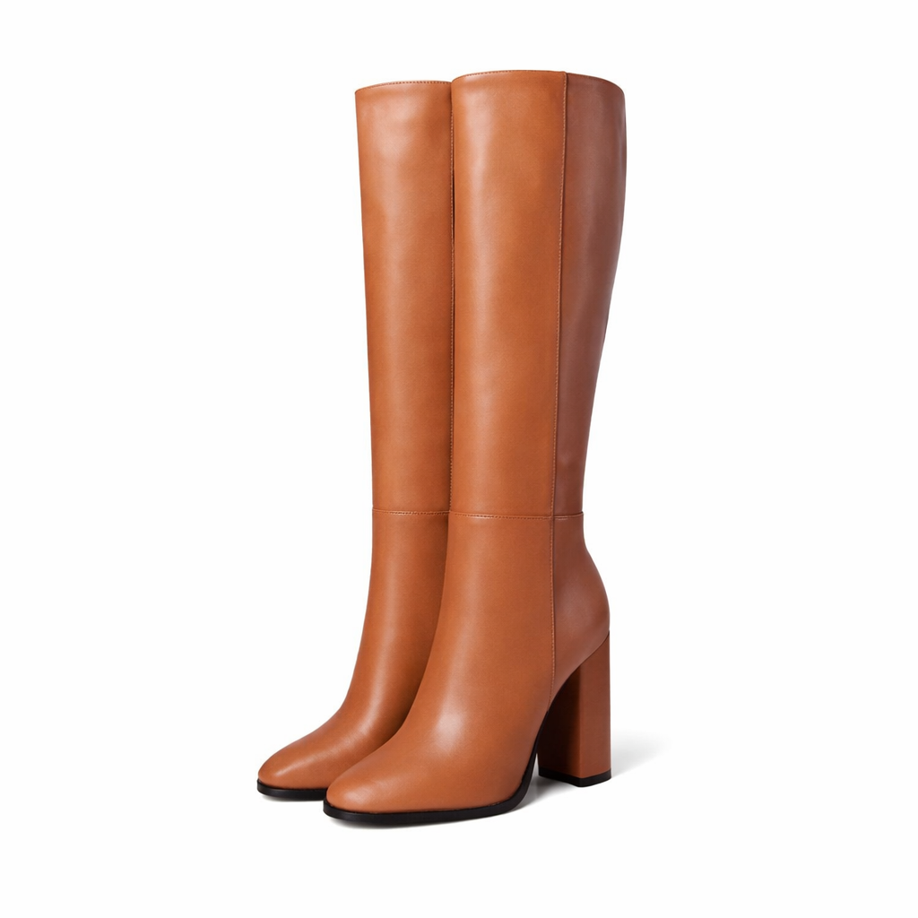 Beloure Plus Size Zipper Leather Thick Heel Boots