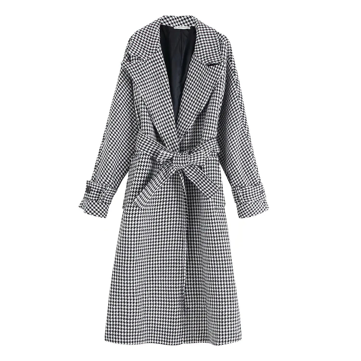 Beloure Houndstooth Long Coat