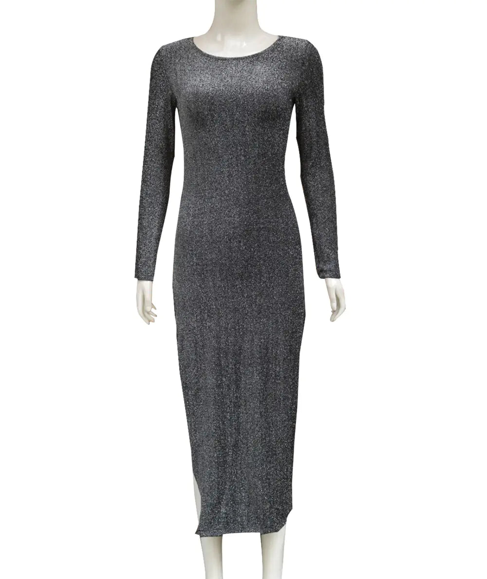 New Women's Sparkly Long Sleeve Dress with Slit