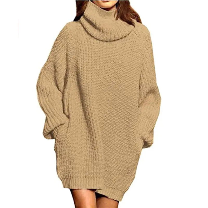 Beloure Long-sleeved High-neck Pocket Sweater Dress