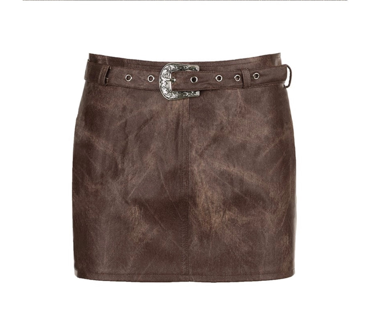 Beloure Vintage Brown Tie-Dye Leather Skirt