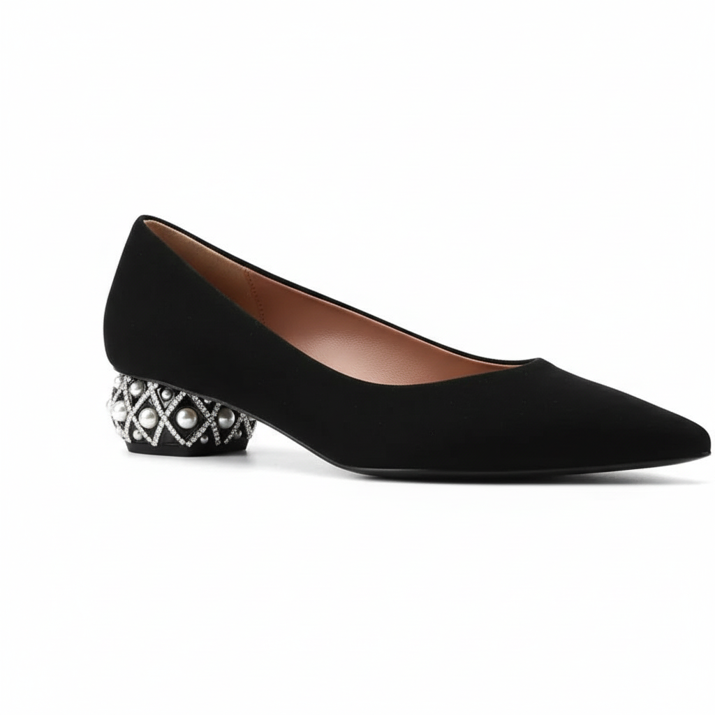Beloure Low-Heel Pointed Shoes with Pearls