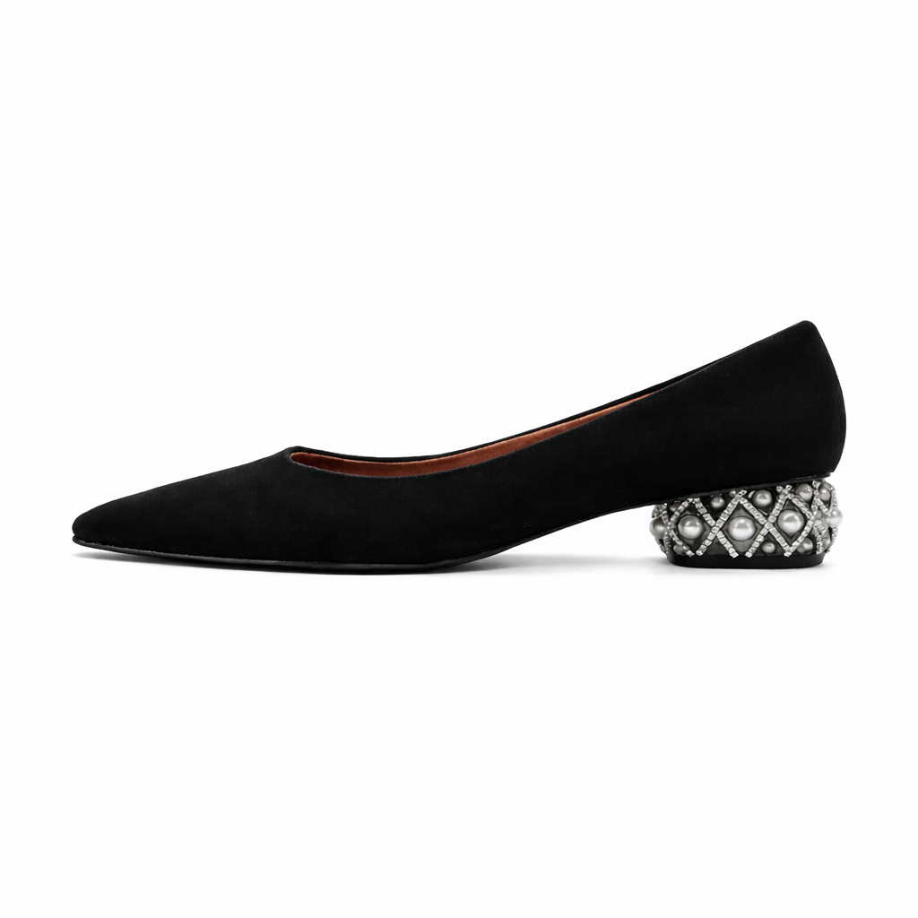 Beloure Low-Heel Pointed Shoes with Pearls