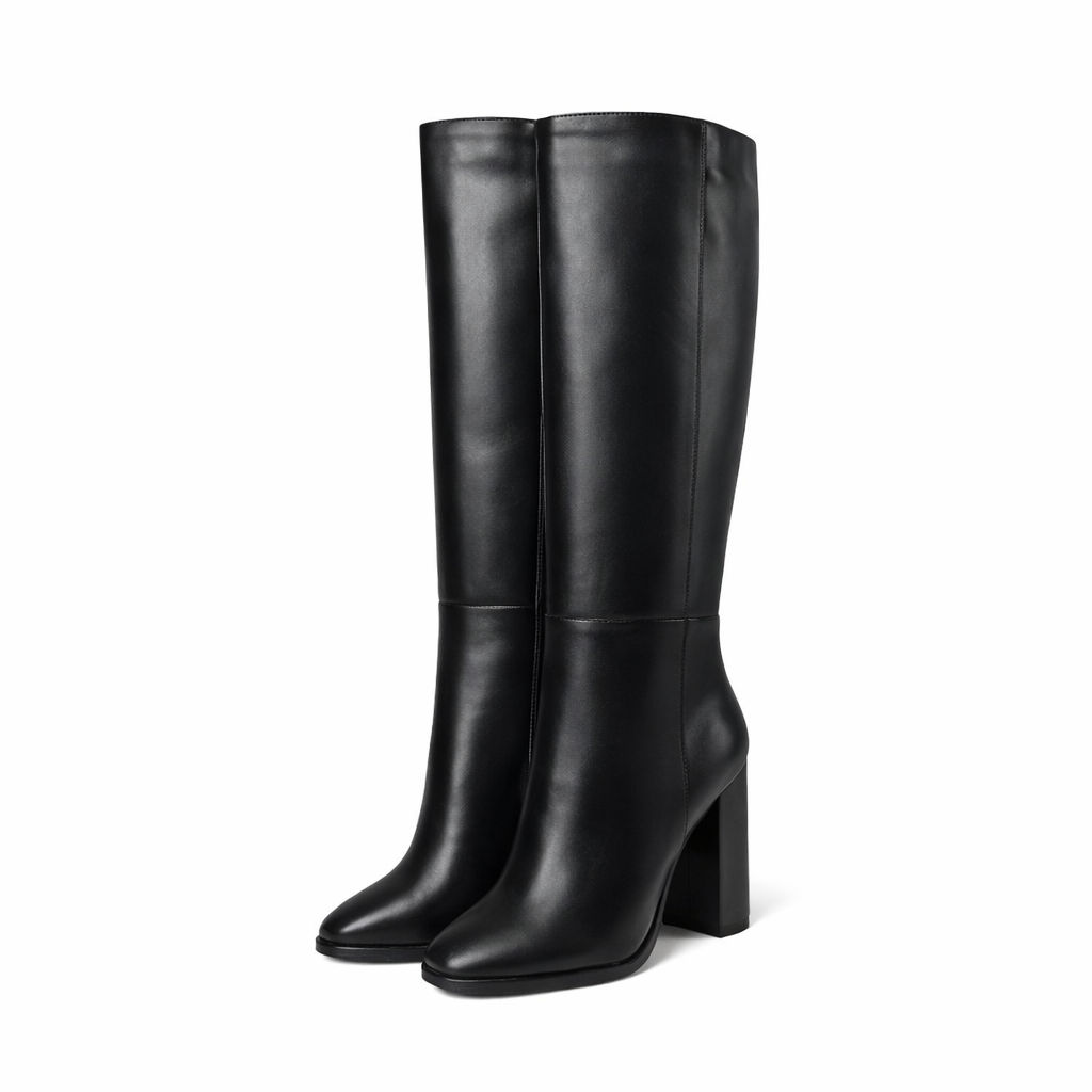 Beloure Plus Size Zipper Leather Thick Heel Boots