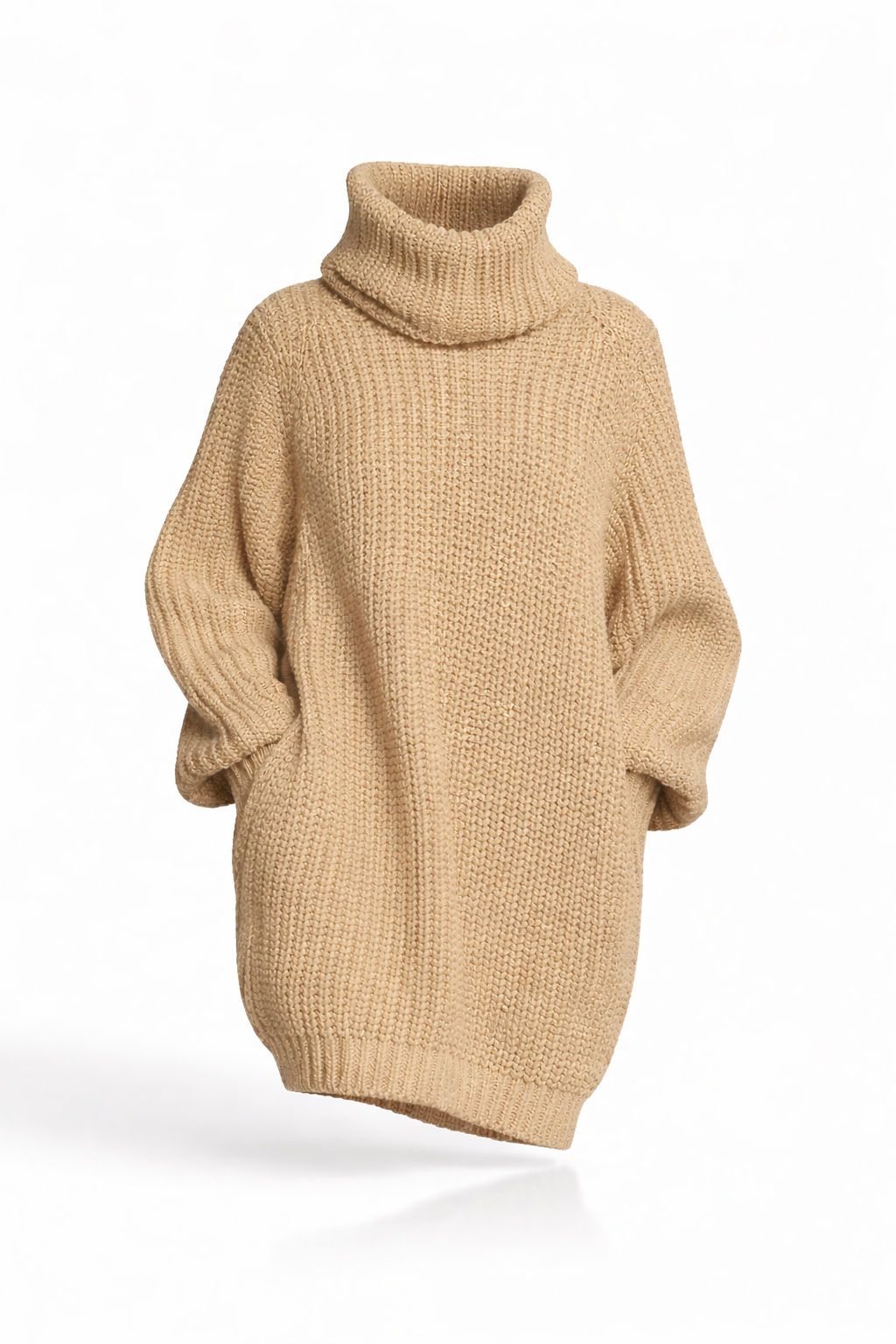 Beloure Long-sleeved High-neck Pocket Sweater Dress