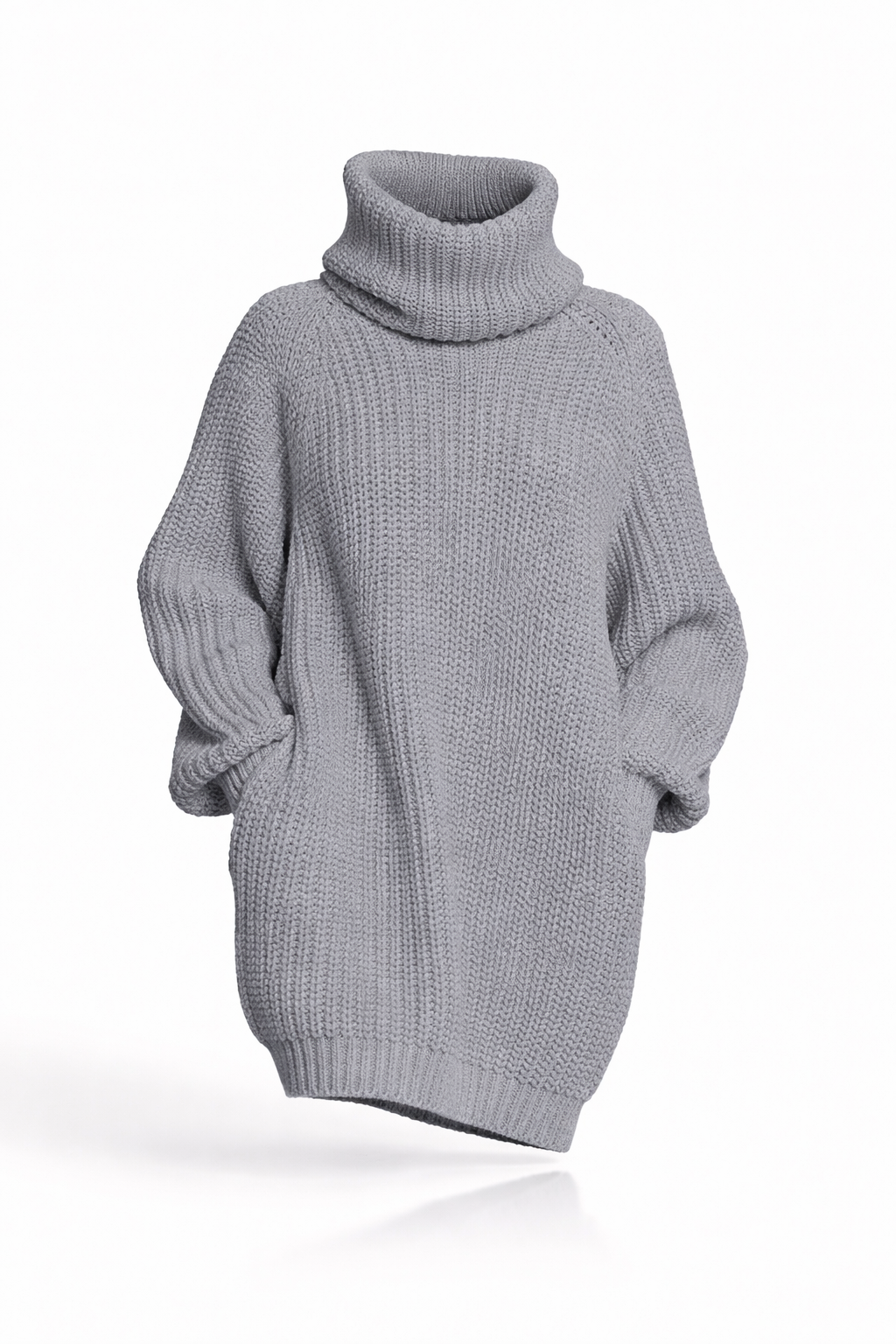 Beloure Long-sleeved High-neck Pocket Sweater Dress