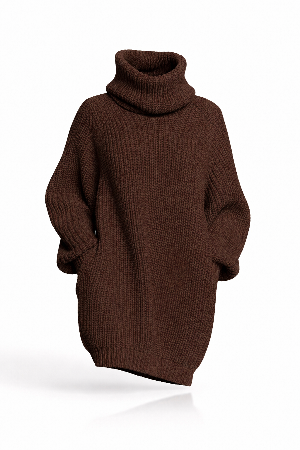 Beloure Long-sleeved High-neck Pocket Sweater Dress