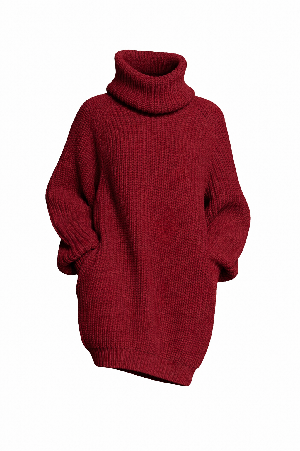 Beloure Long-sleeved High-neck Pocket Sweater Dress