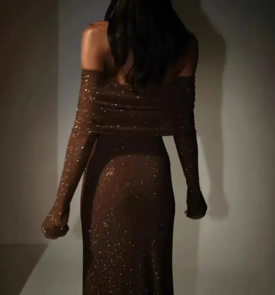 Off Shoulder Slim Rhinestone Noble Dress