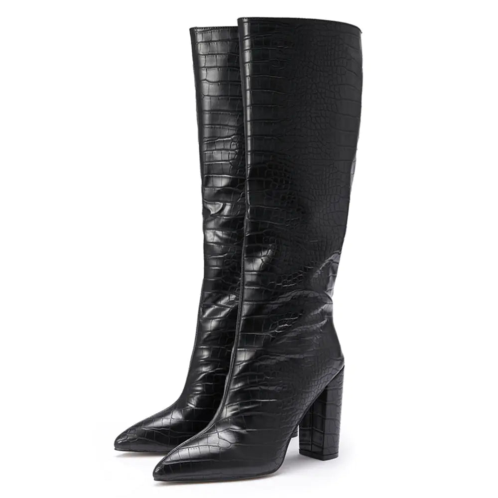 Beloure Knee-High Pointed Thick Heel Boots