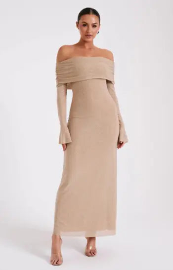 Off Shoulder Slim Rhinestone Noble Dress