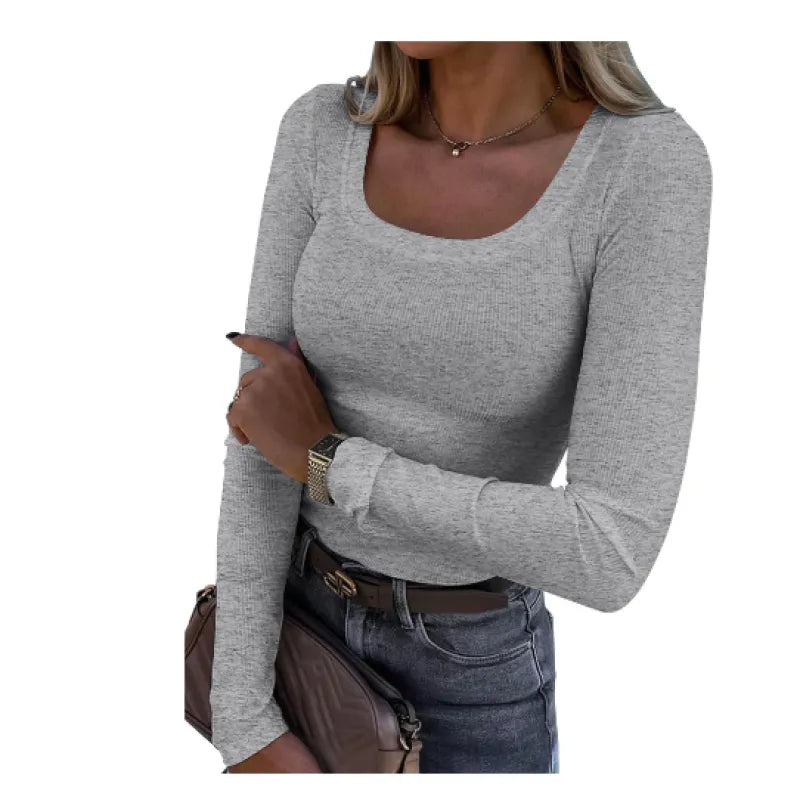 Beloure Long Sleeve Square Neck T-Shirt