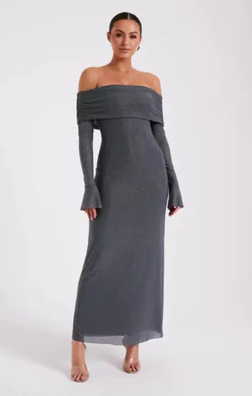 Off Shoulder Slim Rhinestone Noble Dress