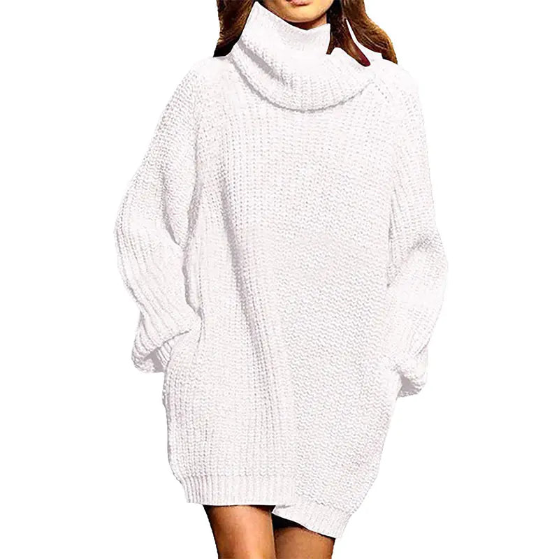 Beloure Long-sleeved High-neck Pocket Sweater Dress