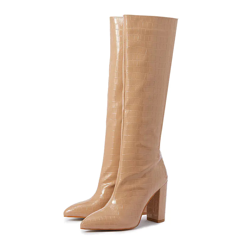 Beloure Over Knee Chunky Heel Pointed Toe Boots