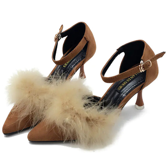 Women's Fall/Winter New Plush Shoes with Open Toe Heels