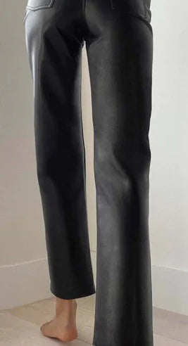 Beloure High Waist Straight Leather Trousers