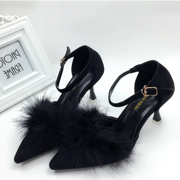 Women's Fall/Winter New Plush Shoes with Open Toe Heels