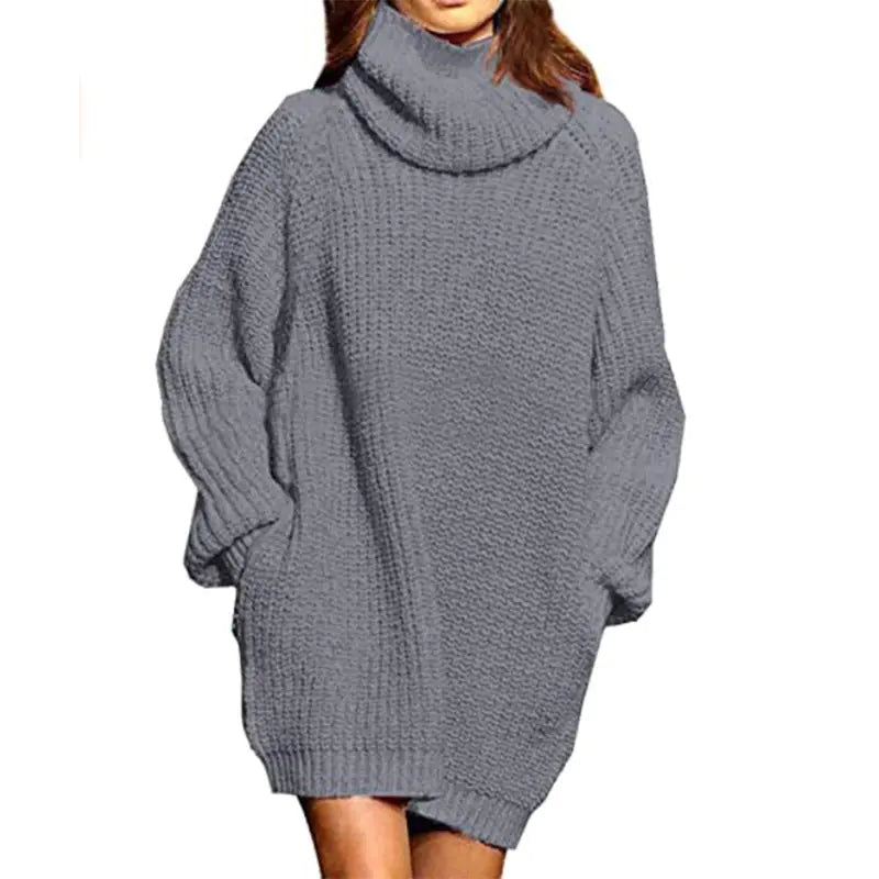Beloure Long-sleeved High-neck Pocket Sweater Dress