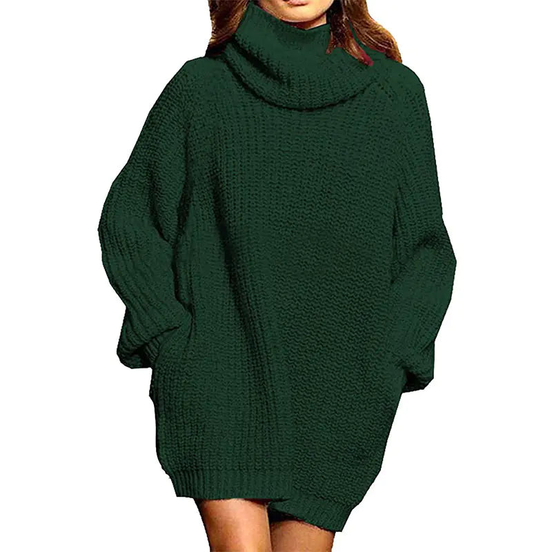 Beloure Long-sleeved High-neck Pocket Sweater Dress