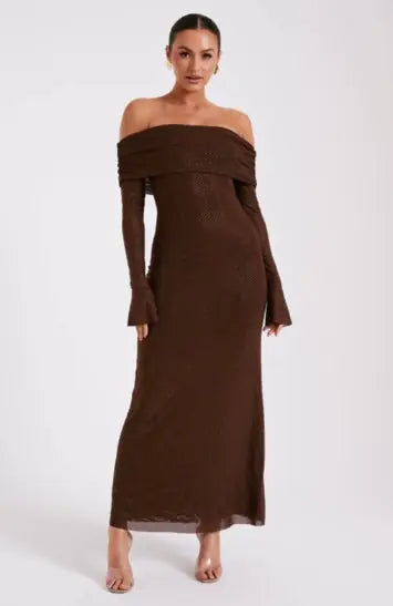 Off Shoulder Slim Rhinestone Noble Dress