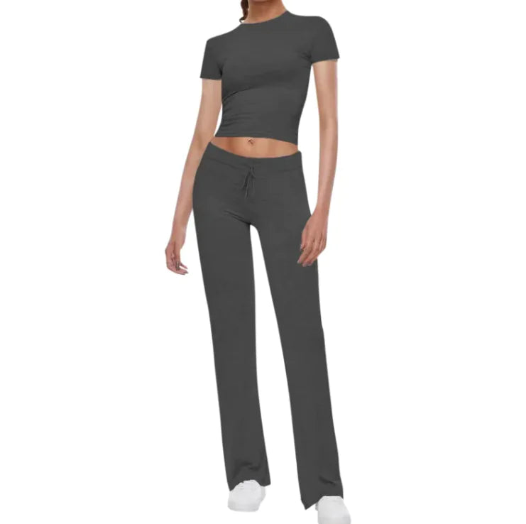 Beloure Solid Color T-shirt Casual Pants Suit