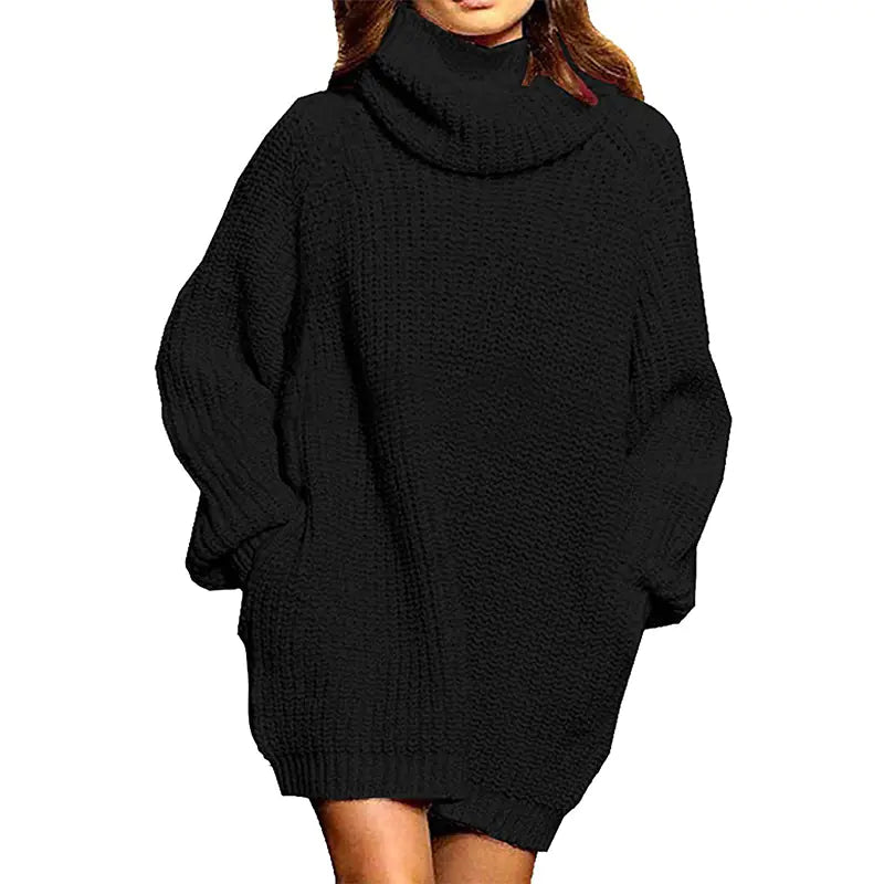 Beloure Long-sleeved High-neck Pocket Sweater Dress
