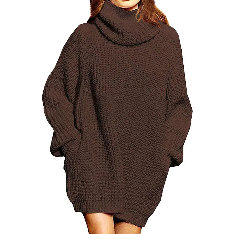 Beloure Long-sleeved High-neck Pocket Sweater Dress